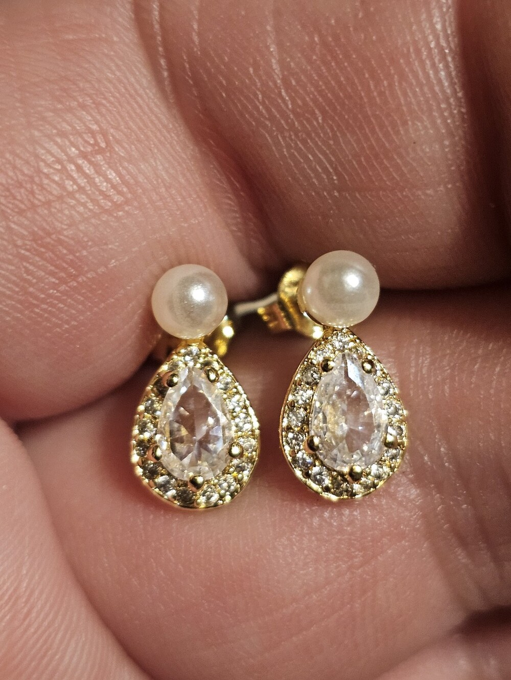 14k Gold Plated Sterling Silver 925 Pearl Earrings